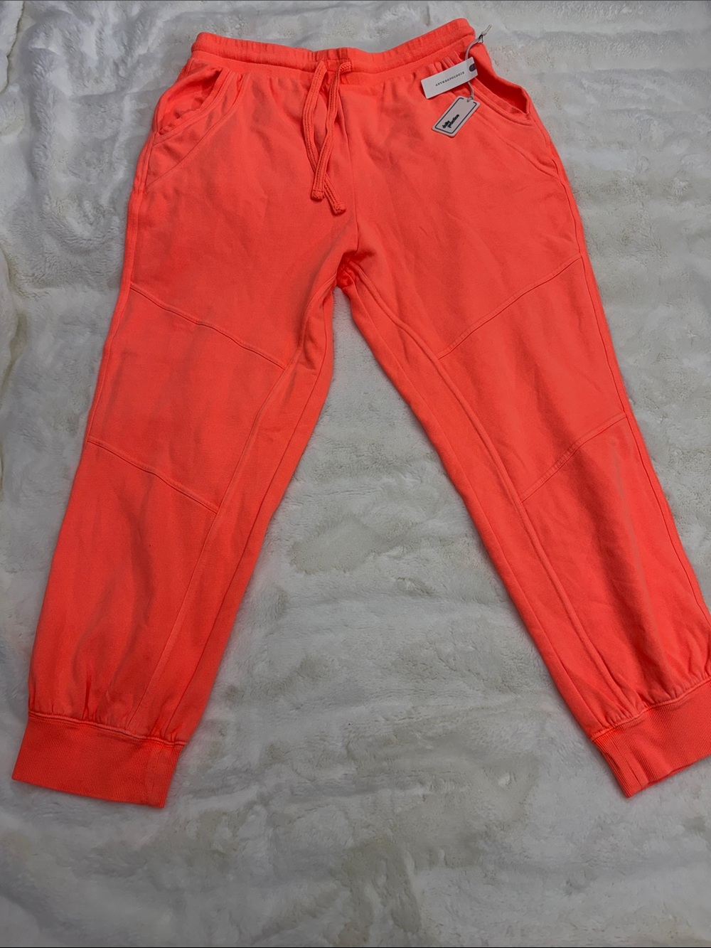 Anthropologie Neon Coral Drawstring Track Joggers